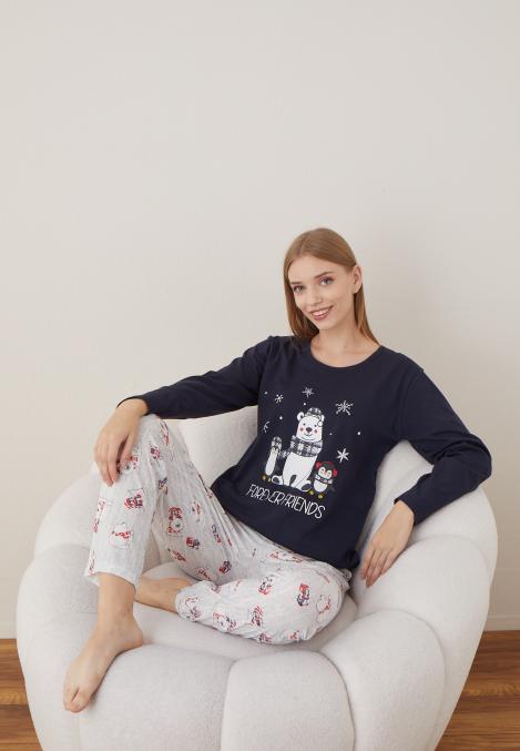 Pijama Dama Craciun "FOREVER FRIENDS" ,maneca lunga ,pantaloni lungi,Engros